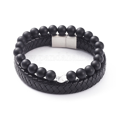 Unisex Stretch Bracelets & Leather Cord Bracelets Sets BJEW-JB04895-03-1