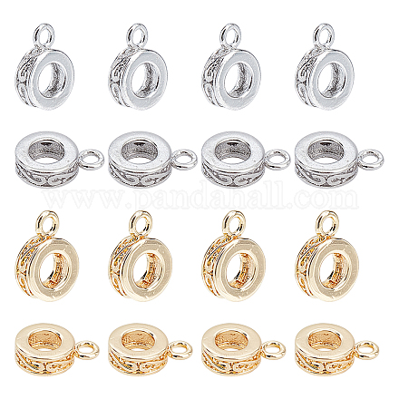 SUPERFINDINGS 20PCS 7.5mm Light Gold & Platinum Brass Hanger Links Donut Charm Links Pendant Bail Carrier Beads for Dangle Jewelry Necklace Bracelet Making KK-FH0001-57-1
