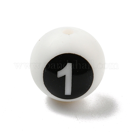 黒のナンバー1シリコンビーズ付きラウンド  チーターのための咀嚼ビーズ  DIYの看護ネックレス用  ホワイト  14.5~15x14.5mm  穴：2mm SIL-R013-01B-1