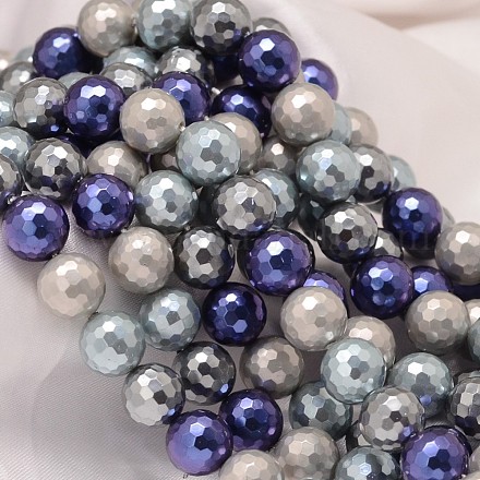 Facettes rondes chapelets de perles coquille de nacre X-BSHE-L012-6mm-L016-1