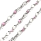 304 Stainless Steel Dapped Chains, with Enamel, Soldered, with Spool, Real 18K Gold Plated, Pearl Pink, 2mm