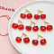 Transparent Resin Imitation Fruit Pendants, Cherry Charm, with Golden Tone Brass Leaf, FireBrick, 28x28mm
