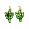 Brass Micro Pave Clear Cubic Zirconia Enamel Pendants, Cactus, with Jump Ring, Real 18K Gold Plated, 27x16x3mm, Hole: 3.5mm