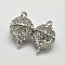 Oval Brass Rhinestone Magnetic Clasps with Loops, Platinum, 14x8.5mm, Hole: 1.2mm