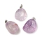 Natural Amethyst Pendants, Nuggets Charms with Stainless Steel Snap on Bails, Staniless Steel Color, 17~28x12~22x9~16mm, Hole: 6x3mm