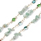 Brass Link Chains, with Glass & Natural Green Aventurine Beads, Long-Lasting Plated, Soldered, Golden, with Spool, 13.5x5x2.5mm, about 16.40 Feet(5m)/Roll