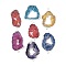 Dyed Natural Druzy Agate links, with Brass Edged, Silver Color Plated, Mixed Color, 36.5~79x21~44x6.5~9mm, Hole: 2.5mm