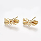 Brass Stud Earring Findings, with Loop, Bowknot, Nickel Free, Real 18K Gold Plated, 6.5x15.5mm, Hole: 1mm, Pin: 0.7mm