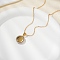 Stylish Brass Micro Pave Clear Cubic Zirconia Pendant Necklaces for Daily Wear, Perfect Gift, Golden, Flat Round, 15.75 inch(40cm)