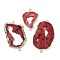 Dyed Natural Druzy Agate links, with Brass Edged, Golden, Dark Red, 36.5~79x21~44x6.5~9mm, Hole: 2.5mm