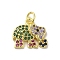 Real 18K Gold Plated Brass Pave Cubic Zirconia Pendants, with Jump Rings, Elephant, Colorful, 13x14x3mm, Hole: 3mm