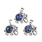 Natural Sodalite Pendants, Rack Plating Brass Rhinestone Elephant Charms, Platinum, Cadmium Free & Lead Free, 17.5x20.5x8mm, Hole: 5x8mm
