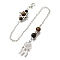 Round Natural Tiger Eye Dowsing Pendulums, with Rack Plating Brass and Alloy Findings, Woven Net/Web with Feather & Star of David, 248mm