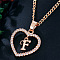 Alloy Crystal Rhinestone Heart with Initial Pendant Necklaces, Rose Gold, Letter F, 16.93 inch(43cm)