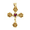 Brass Pave Cubic Zirconia Pendants, Cross with Flower, Real 18K Gold Plated, 27.5x20x3.5mm, Hole: 3.5x4mm