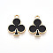Barrel Plating Alloy Pendants, with Enamel, Cadmium Free & Nickel Free & Lead Free, Plum Blossom, Light Gold, Black, 17.5x13.5x2mm, Hole: 1.8mm