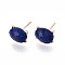 Natural Lapis Lazuli Stud Earrings, with Brass Pins, Oval, Golden, 8.5~9x6.5~7mm