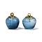 Transparent Glass Apple Pendants, with Enamel, Baking Paint, Prussian Blue, 15.5x14x14mm, Hole: 1.2mm