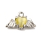 Brass Pendants, with Cat Eye, Heart with Wing, Platinum, 10.5x17x4mm, Hole: 1.6mm