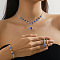 Fashionable Teardrop Brass Rhinestone Bracelets & Earrings & Necklaces Sets, Medium Blue, 300mm