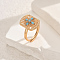 Brass Micro Pave Cubic Zirconia Adjustable Finger Rings for Women, Rectangle, Turquoise, 19x14mm, Inner Diameter: Adjustable