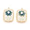 304 Stainless Steel Pendants, with Enamel & ABS Imitation Pearl, Rectangle & Flower, Real 18K Gold Plated, Ion Plating(IP), Teal, 25.5x18x5mm, Hole: 1.5mm