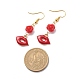 3 paio di 3 ciondoli smaltati in lega rossa stile e orecchini pendenti con perline rosa EJEW-JE05031-01-4