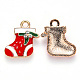 合金エナメルチャーム  クリスタルラインストーン付き  クリスマスのために  クリスマスの靴下  ライトゴールド  レッド  18x17x3mm  穴：2mm X-ENAM-S121-010-1