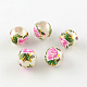 Perles rondes imprimées de motif de fleur rose en verre GFB-R005-10mm-A01-1