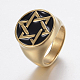 イオンプレーティング(ip) 304ステンレスエナメルワイドバンド指輪  ユダヤ人のために  ダビデの星とフラットラウンド  ゴールドカラー  サイズ8~13  18~23mm RJEW-H125-44G-1