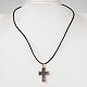 Golden Tone Plated Natural Druzy Agate Cross Pendant Necklaces NJEW-JN01153-7