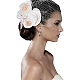 ブライダルメッシュベール花柄布ヘアコーム  女性のためのヘアアクセサリー  桃パフ  160x200x18mm MRMJ-WH0077-096-3