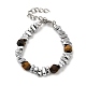 Bracelets en perles d'oeil de tigre naturel et de pépite en acier titane WG37350-01-1