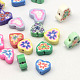 Handmade Polymer Clay Flat Heart with Flower Beads CLAY-Q212-8mm-M-1
