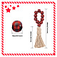 Crafans 8pcs 2 couleurs motif tartan perles en bois et ronds de serviette en jute pompon AJEW-CF0001-06-3