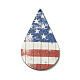 アメリカの国旗をテーマにした片面プリントアスペンウッドビッグペンダント  ティアドロップチャーム  チョコレート  57.5x34.5x2.5mm  穴：1.6mm WOOD-G014-12-2