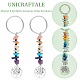 Unicraftale 16 Stück 7-Chakra-Schlüsselanhänger aus natürlichen und synthetischen Edelsteinsplittern KEYC-UN0001-17-5