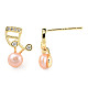 Aretes de perla rosa perla natural con nota musical y circonita cúbica EJEW-T019-05G-3