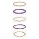 Ensemble de bracelets extensibles en perles d'améthyste naturelle et de laiton de style 5pcs 5 BJEW-JB08870-01-4