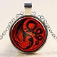 Feng Shui Yin-Yang with Dragon and Phoenix Pattern Flat Round Glass Pendant Necklaces NJEW-N0051-010B-02-1