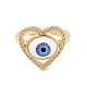 Coeur de zircone cubique avec anneau de manchette ouvert mauvais œil avec acrylique RJEW-B042-05G-04-2