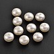 Flat Round Half Drilled Opaque ABS Plastic Imitation Pearl Beads OACR-M002-01-1