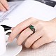 婚約指輪  真鍮のガラスの指指輪  サイズ7  ブルー  ガンメタ色  17.3mm RJEW-BB20332-C-7-2