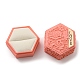 エンボス六角プラスチックリング収納ボックス  結婚指輪ケース スポンジ付き  鮭色  5.5x5x4.85cm CON-P020-C02-3