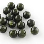 Runde Nachahmung Edelstein Acryl-Perlen, dunkel olivgrün, 6 mm, Bohrung: 2 mm