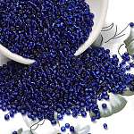 12/0 Perlas de semillas de vidrio, plata forrada agujero redondo, redondo, azul, 2mm, agujero: 1 mm, aproximadamente 30000 cuentas / libra
