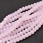 Glass Beads Strands, Imitation Jade Glass Beads, Faceted, Rondelle, Pink, 4mm, Hole: 1mm, about 107pcs/strand, 16.8 inch