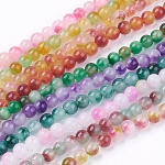 Two Tone Natural Jade Bead Strands, Dyed, Round, Mixed Color, 6mm, Hole: 1mm, about 62pcs/strand, 15.7 inch