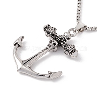 Zinc Alloy Anchor Pendant Necklace with 304 Stainless Steel Chains, Gothic Jewelry for Men Women, Antique Silver & Stainless Steel