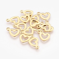 Colgantes de corazón abierto de acero inoxidable 304, hueco, real 18k chapado en oro, 10.5x14x1mm, agujero: 1.6 mm